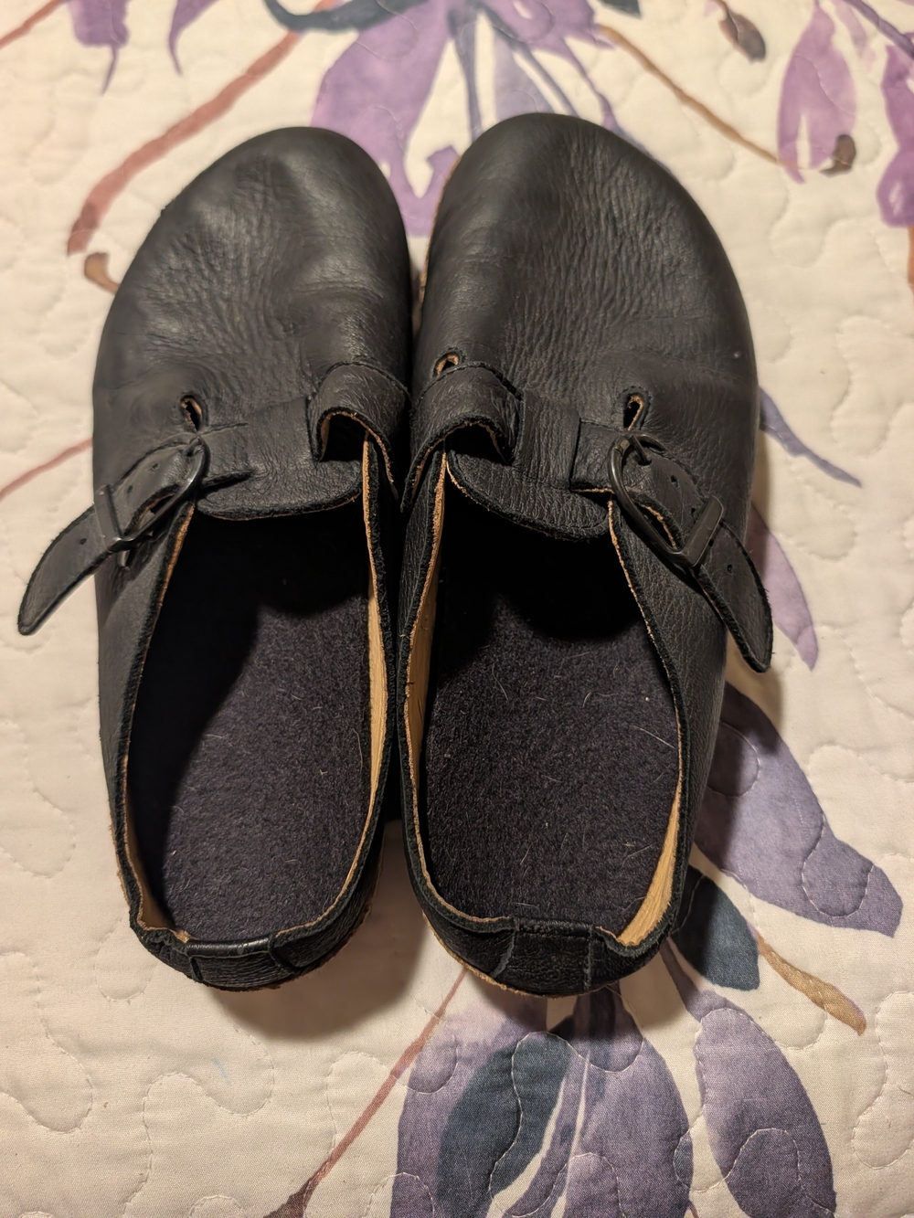 Haflinger Black Leather Buckle Slip-On Clogs